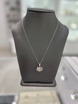 10kt White Gold Diamond "Hello Kitty" Pendant With Pendant Chain Necklace