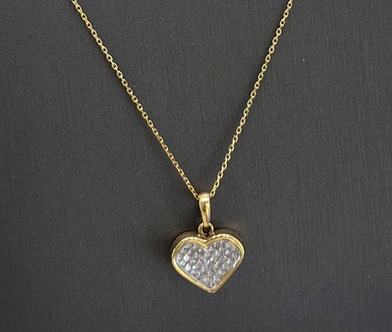 14kt Yellow Gold Diamond Heart Pendant With 18kt Yellow Gold Chain Necklace