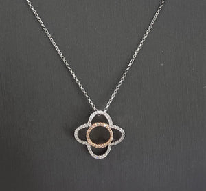 18kt Two-Tone Rose Gold And White Gold Diamond Clover Pendant Chain