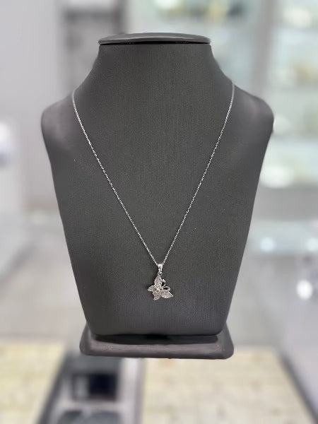14kt White Gold Diamond With Peridot Butterfly Pendant 10kt Chain Necklace