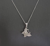 14kt White Gold Diamond With Peridot Butterfly Pendant 10kt Chain Necklace