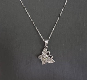 14kt White Gold Diamond With Peridot Butterfly Pendant 10kt Chain Necklace