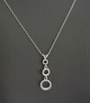 14kt White Gold Triple Circle Round Diamond Pendant With 10kt Chain Necklace