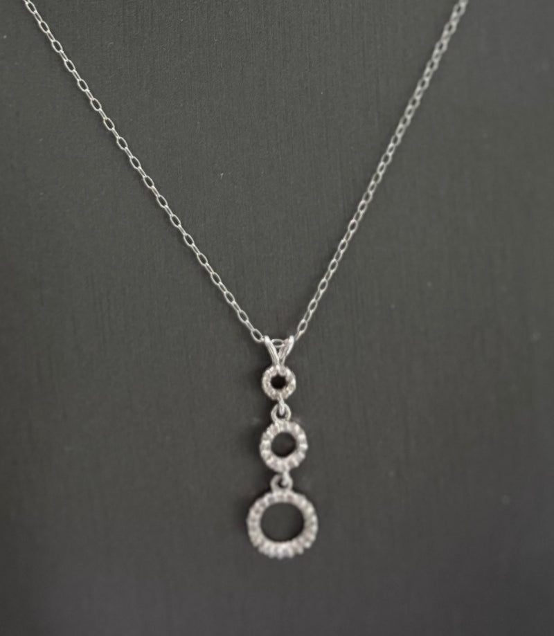 14kt White Gold Triple Circle Round Diamond Pendant With 10kt Chain Necklace