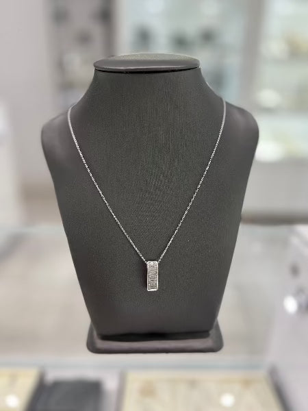 14KT White Gold Chain and Pendant with Baguette and Princess Cut Diamonds