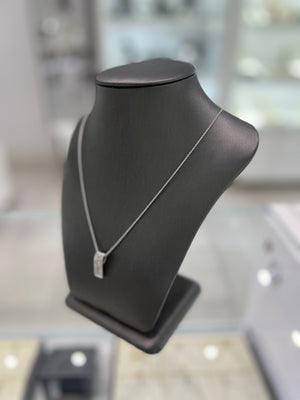 14KT White Gold Chain and Pendant with Baguette and Princess Cut Diamonds