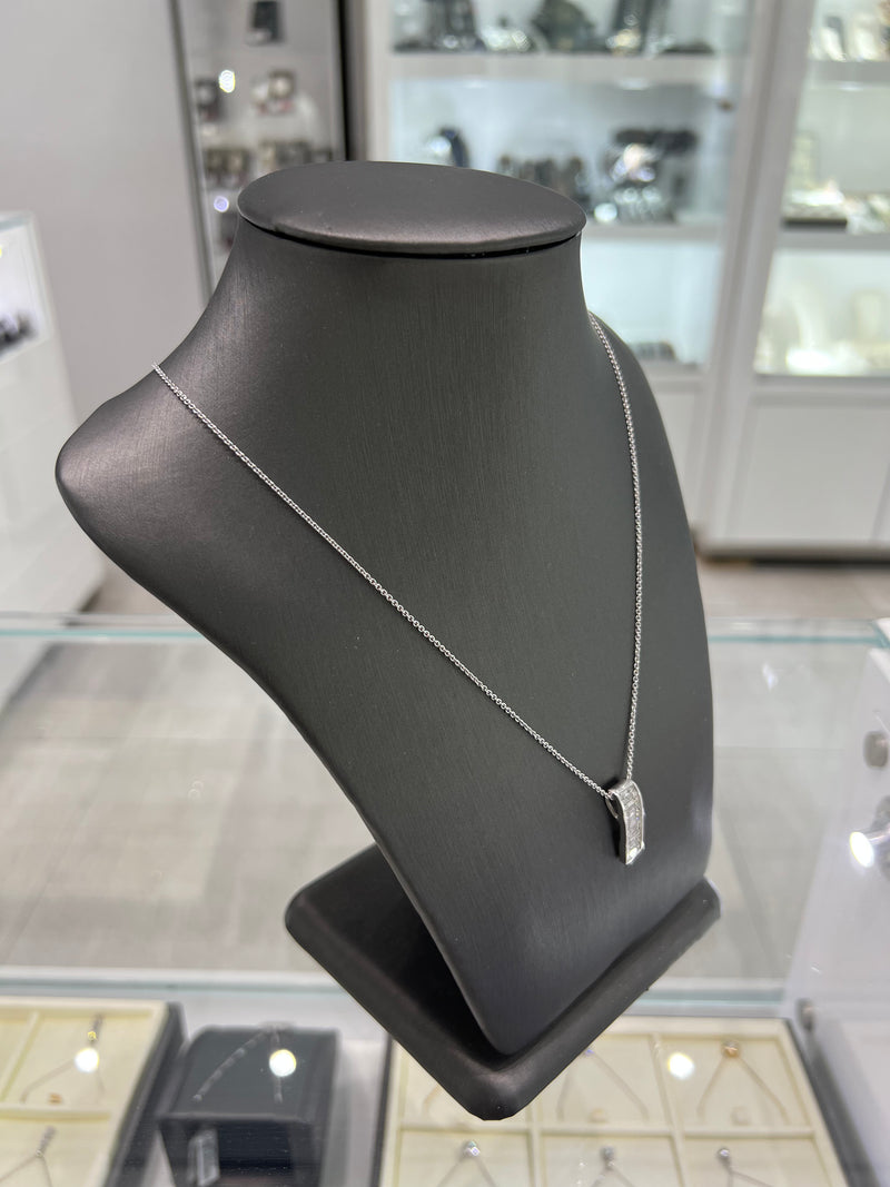 14KT White Gold Chain and Pendant with Baguette and Princess Cut Diamonds