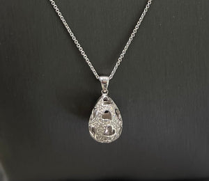14kt Women White Gold Tear Drop Pear Shape Diamond With Heart Pendant Chain Necklace