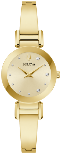 Bulova Marc Anthony Ladies Modern Diamond Stainless Steel Bangle Bracelet Watch, Gold/Champagne Dial, Quartz Watch