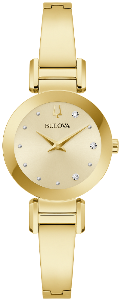 Bulova Marc Anthony Ladies Modern Diamond Stainless Steel Bangle Bracelet Watch, Gold/Champagne Dial, Quartz Watch