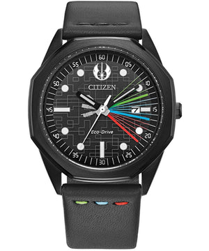 Men's Citizen Eco-Drive® Star Wars™ Lightsabers™ Black Leather Strap Watch with Black Dial (Model: BM7498-00W)