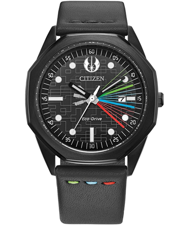 Men's Citizen Eco-Drive® Star Wars™ Lightsabers™ Black Leather Strap Watch  with Black Dial (Model: BM7498-00W)