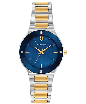 Bulova Ladies Modern Diamond Quartz Stainless Steel Bracelet Watch, Two-Tone/Blue dial, Quartz Movement