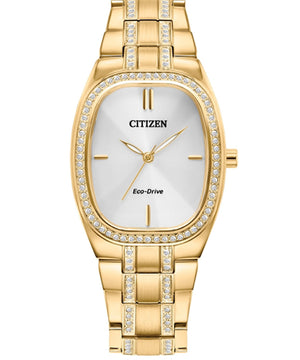 Citizen Curvy Crystal Gold-Tone Women Stainless Steel Watch EM1082-50A