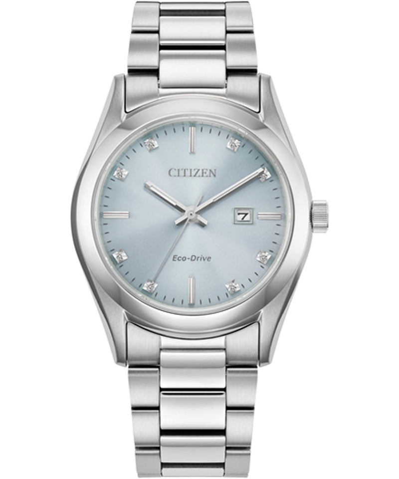 Citizen Ladies Eco Drive Stainless Steel Diamond and Blue Dial Watch EW2700-54L