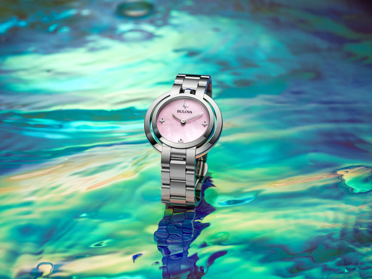 Bulova Rubaiyat Pink Mother of Pearl Women's Watch (96L338), worn