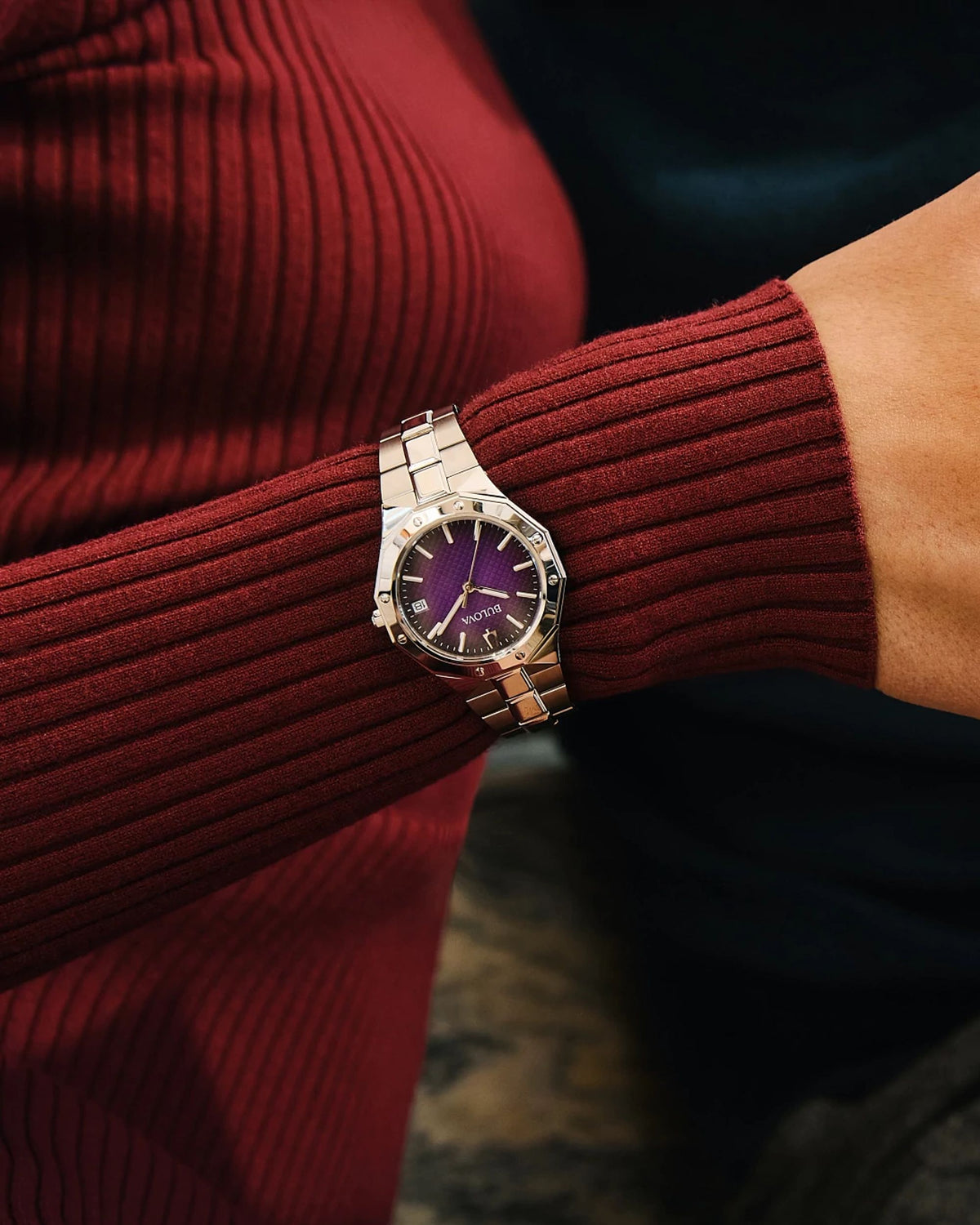 Bulova Prestige Purple Women's Watch (96M168), worn
