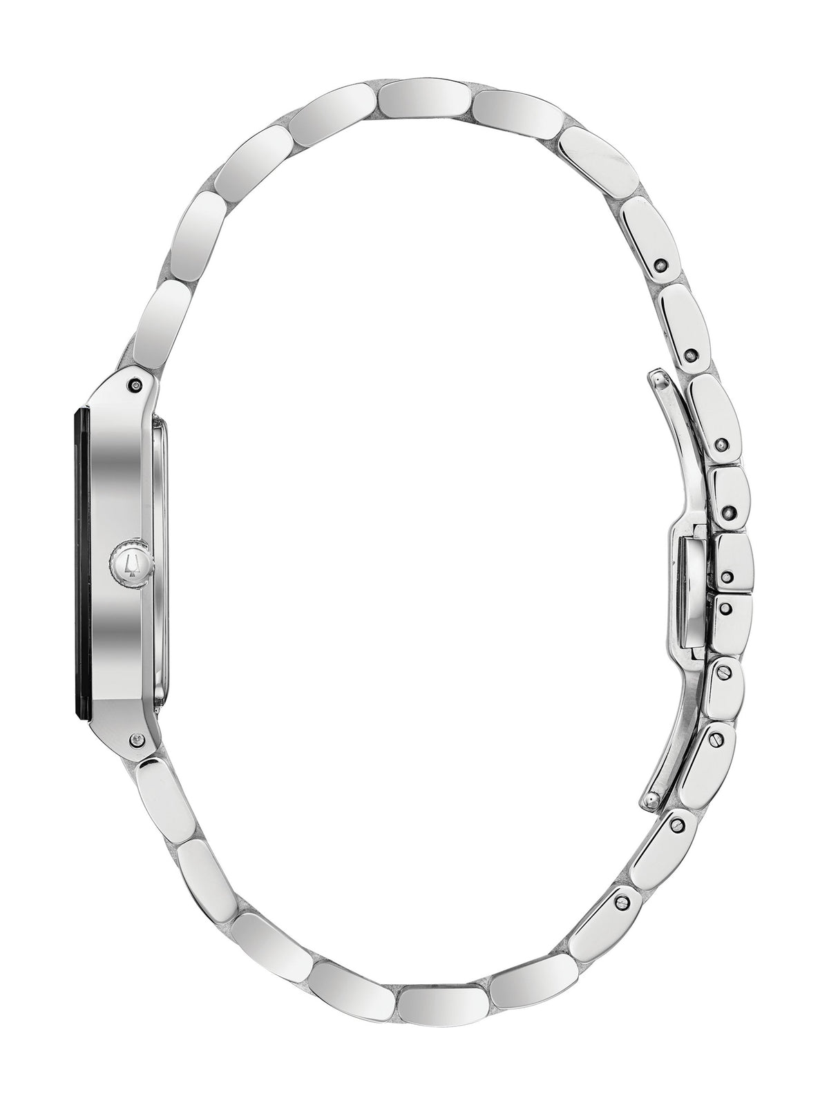 Bulova Quadra 96P202 women's quartz watch, black dial, side view