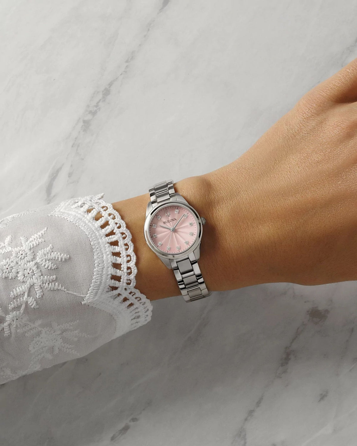 Bulova Sutton Pink Women's Watch (96P249), worn