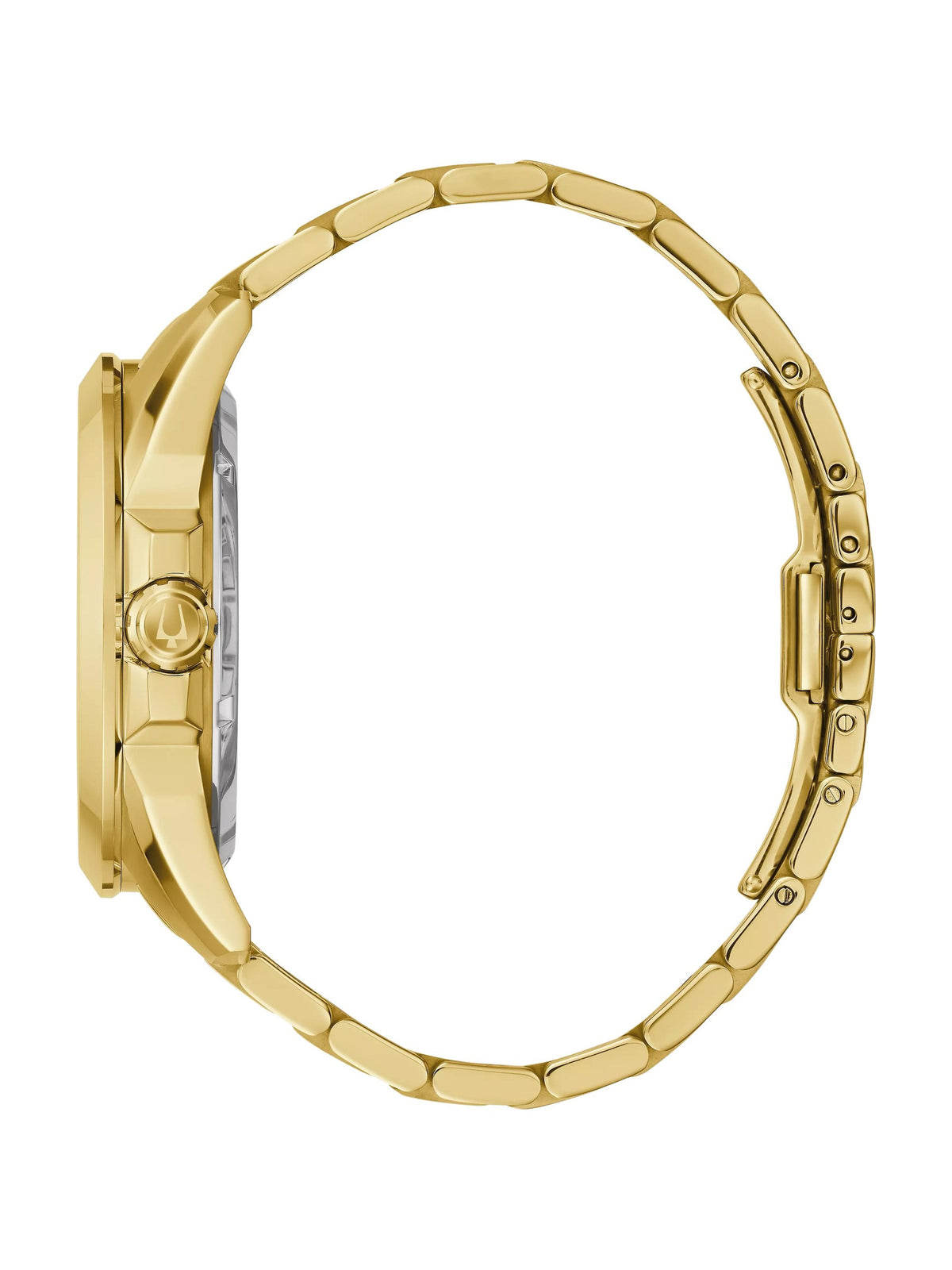 Bulova Sutton 97A162 men's automatic watch, gold-tone dial, side view