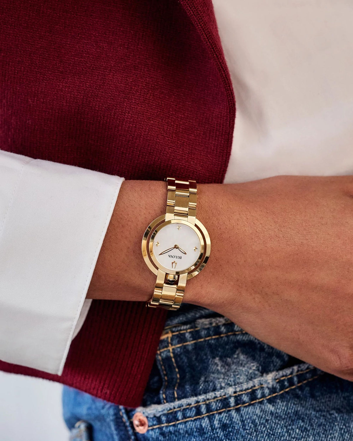 Bulova Rubaiyat White Mother of Pearl Women's Watch (97L181), worn