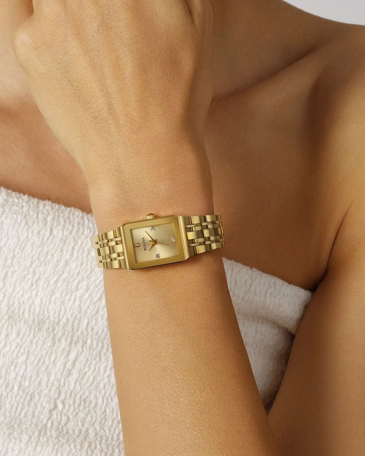 Bulova Quadra 97P140 women's quartz watch, champagne dial, worn