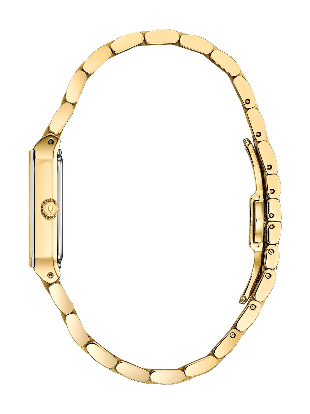 Bulova Quadra 97P140 women's quartz watch, champagne dial, side view