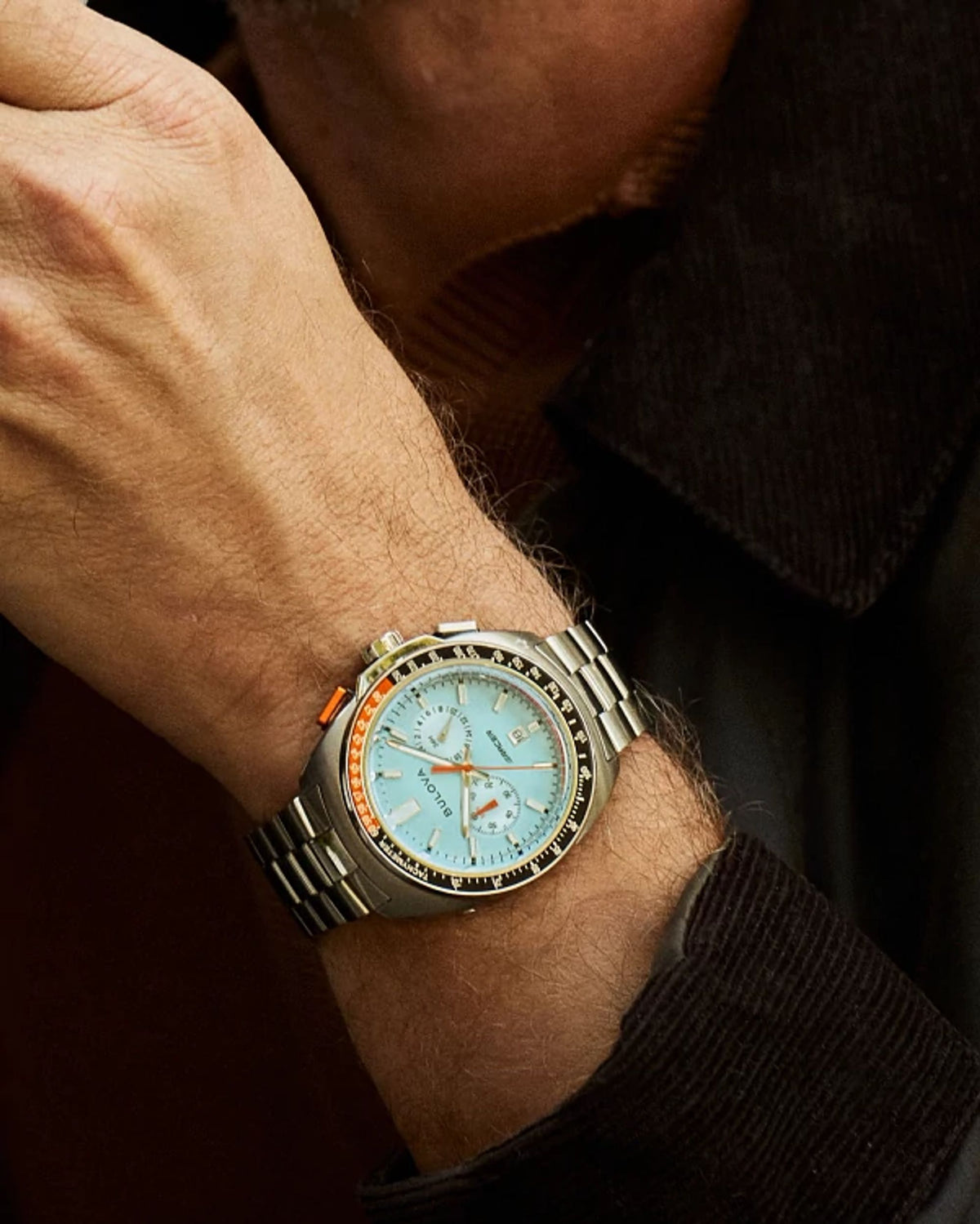Bulova Racer Light Blue Men's Watch (98B432), worn