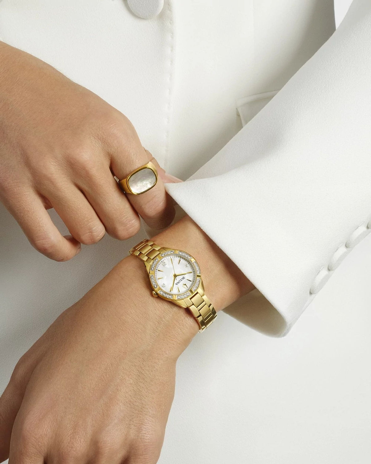 Bulova Sutton White Mother of Pearl Women's Watch (98R297), worn