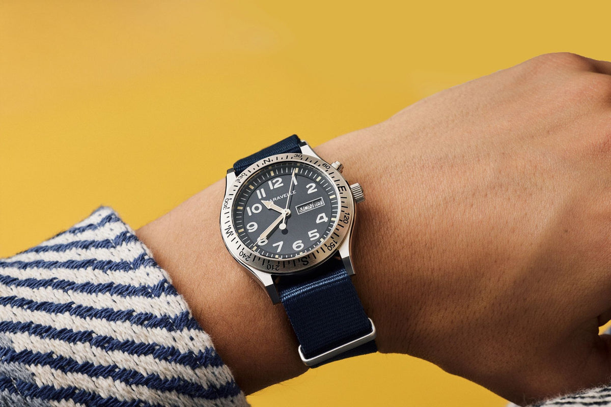 Caravelle Field Lite Up Blue Men's Watch (43C126), worn