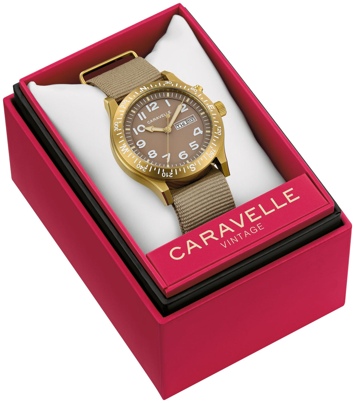 Caravelle Field Lite Up Taupe Men's Watch (44C113), presentation box
