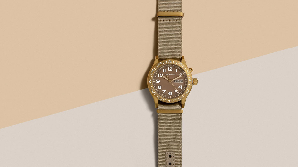 Caravelle Field Lite Up Taupe Men's Watch (44C113), worn