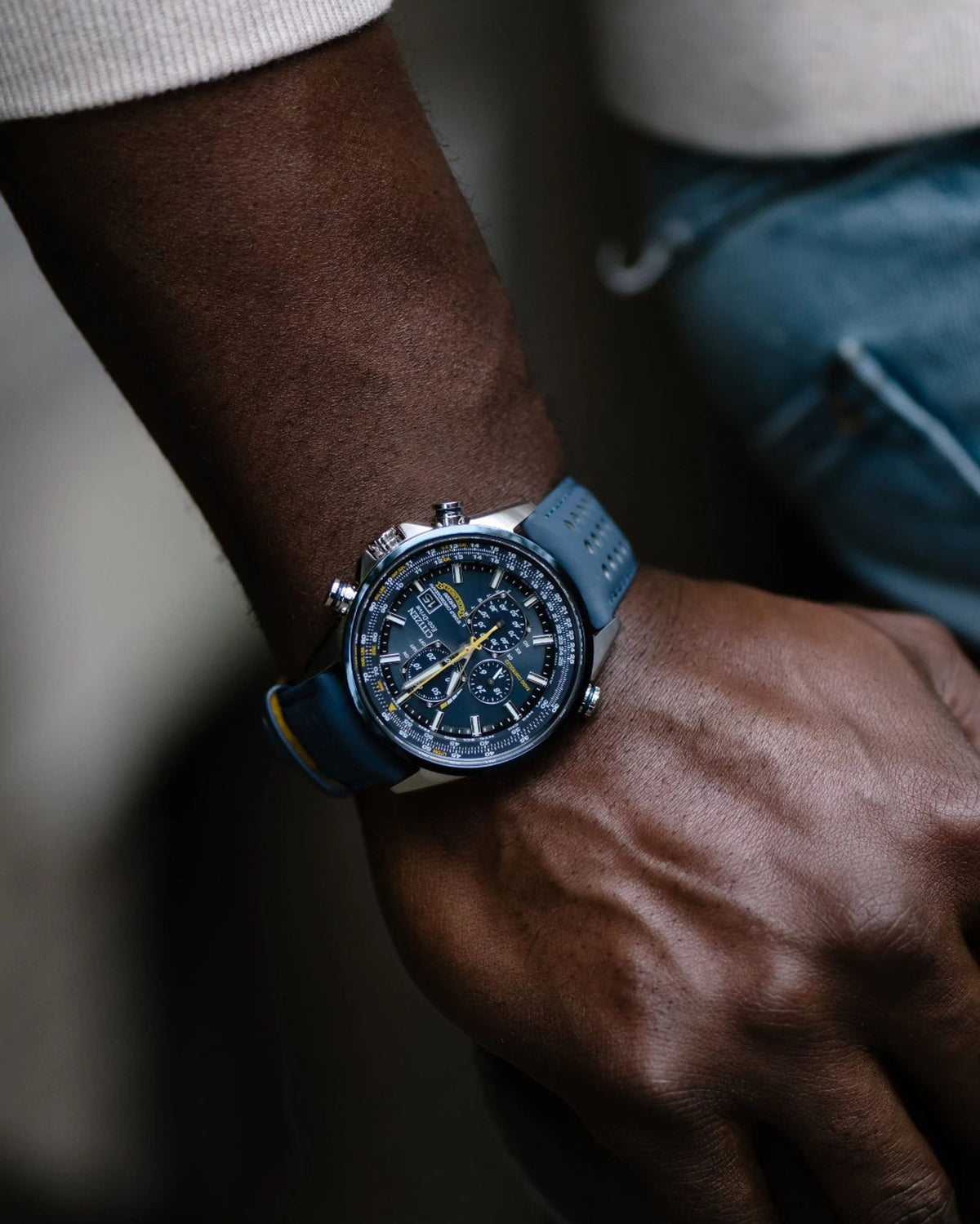 Citizen World Chronograph A-T Blue Men's Watch (AT8020-03L), worn