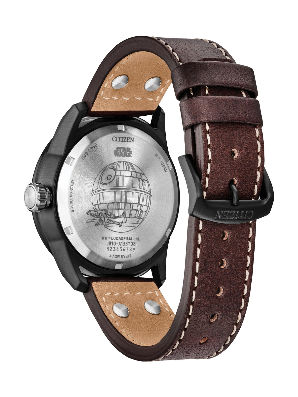 Citizen Star Wars X-Wing and TIE Fighter AW1738-05W men's Eco-Drive watch, black dial, case back