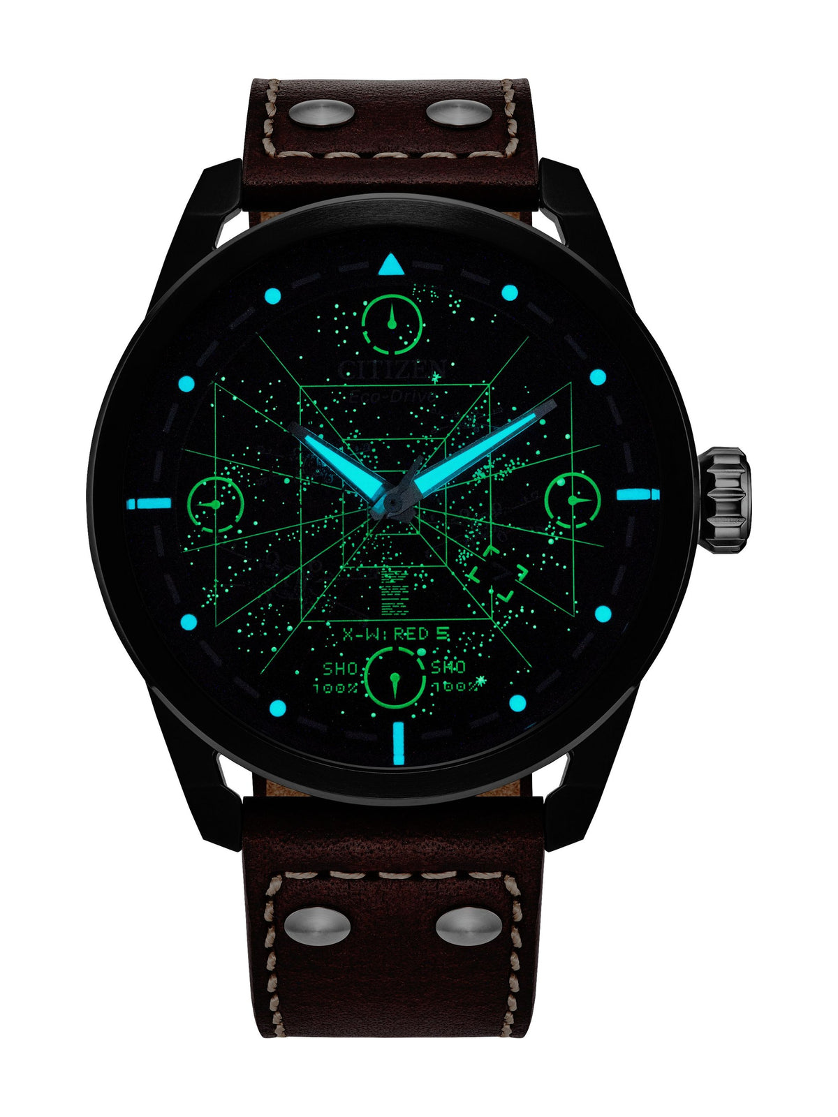 Citizen Star Wars X-Wing and TIE Fighter AW1738-05W men's Eco-Drive watch, black dial, detail