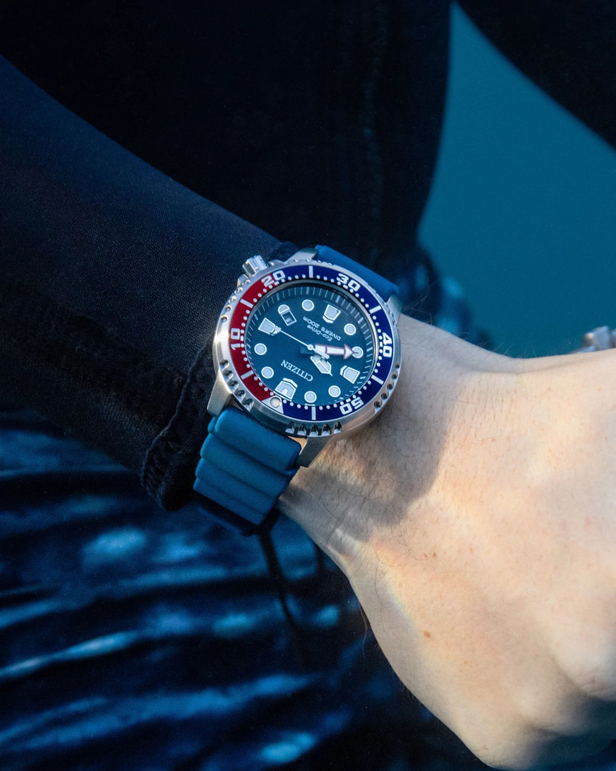 Citizen Promaster Professional Diver BN0168-06L men's Eco-Drive watch, blue dial, worn