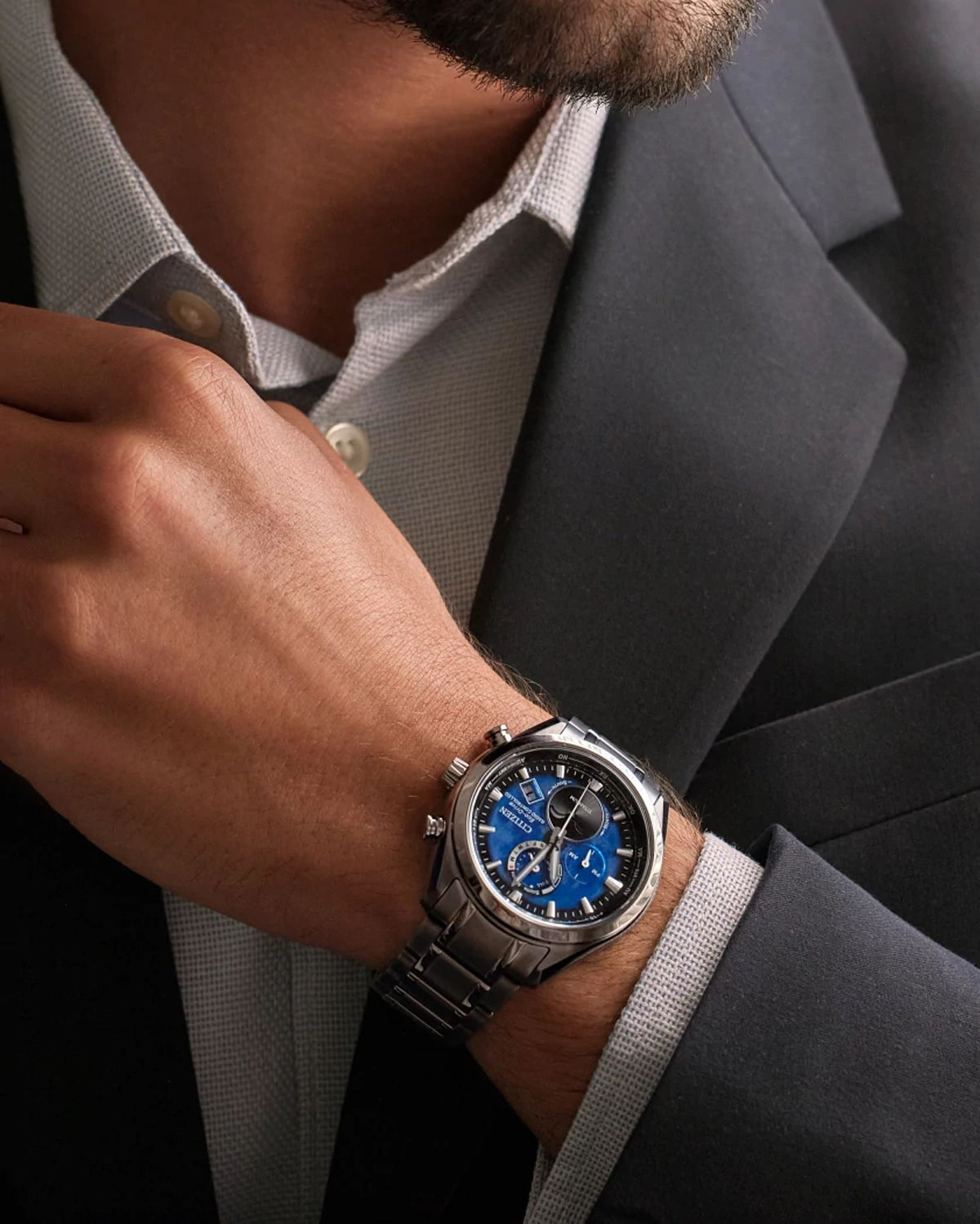Citizen Tsuki-Yomi A-T Blue Men's Watch (BY1010-57L), worn