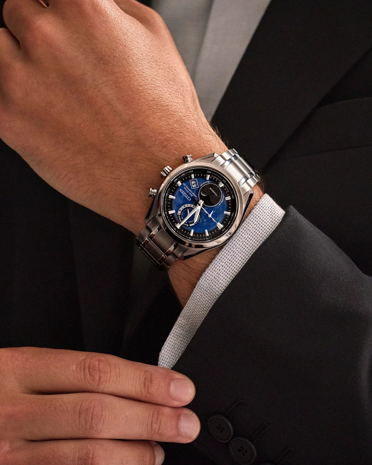 Citizen Tsuki-Yomi A-T Blue Men's Watch (BY1010-57L), worn