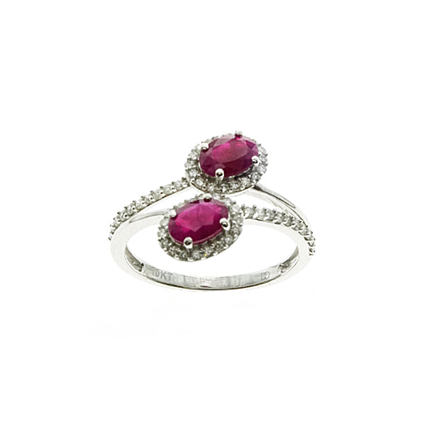 10Kt White Gold Diamond Ruby Ring