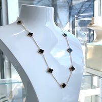 18Kt Yellow Gold 10 Clover 9mm Leaf Necklace with Onyx