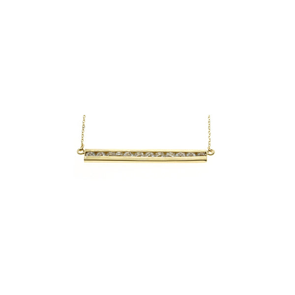 10Kt Gold CZ Bar Necklace