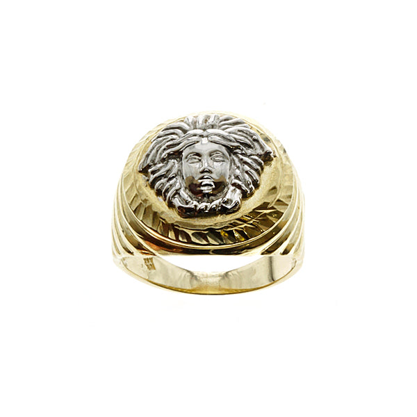 10Kt Two Tone Gold Greek Medusa Head Ring