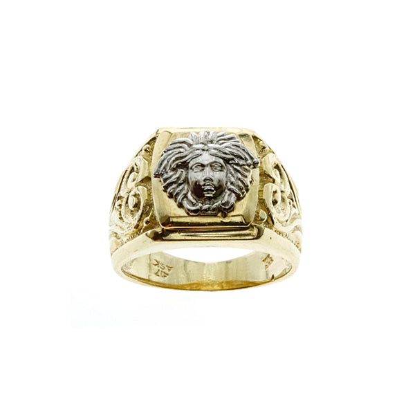 10Kt Two Tone Greek Medusa Head Ring