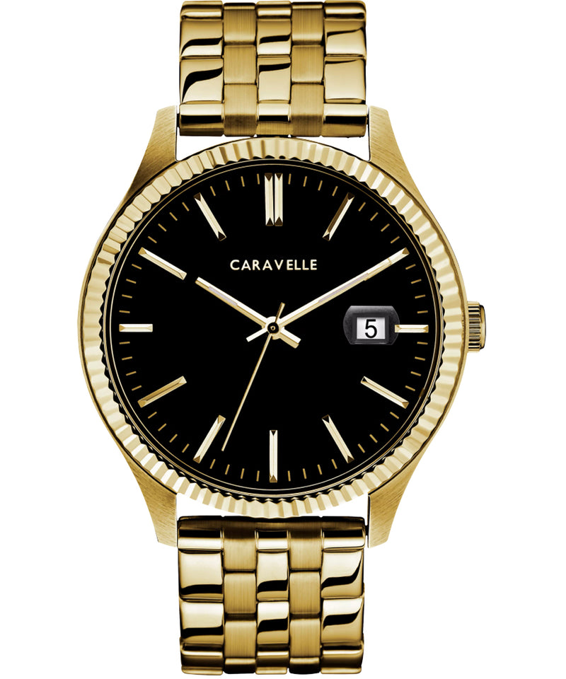 Men's Caravelle by Bulova Gold-Tone Watch with Black Dial 44B121