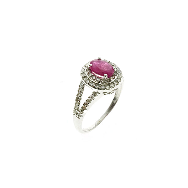 14Kt White gold Diamond Ruby Ring