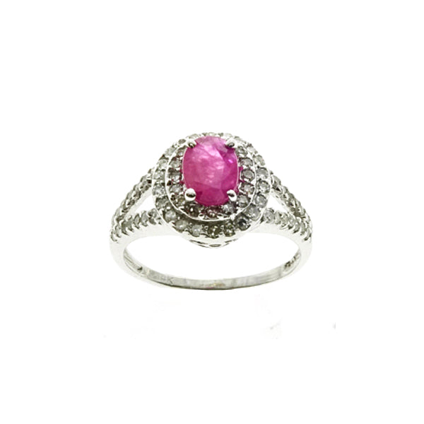 14Kt White gold Diamond Ruby Ring