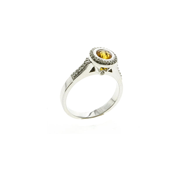 14Kt White Gold Citrine Diamond Ring