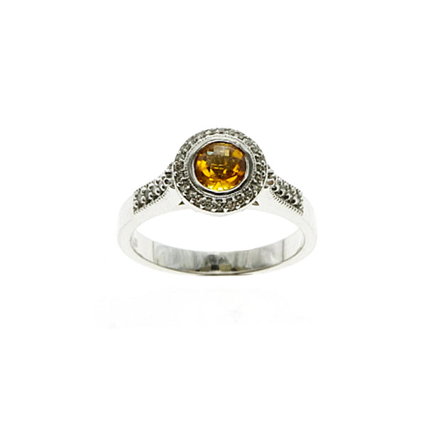 14Kt White Gold Citrine Diamond Ring