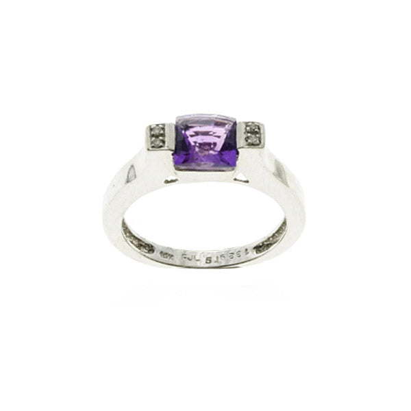 14Kt White Gold Amethyst Diamond Ring