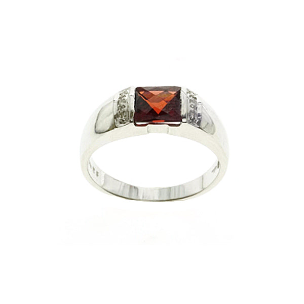 14Kt White Gold Garnet Diamond Ring